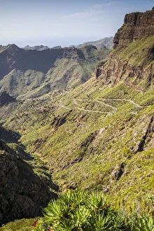 Spain, Canary Islands, Tenerife Island, Masca, elevated view of highway TF 436