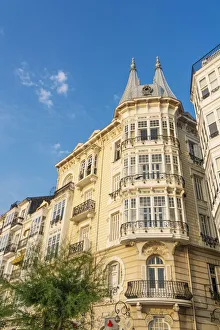 Biscay Prints: Spain, Cantabria, Castro-Urdiales, old town, close-up of typical facade