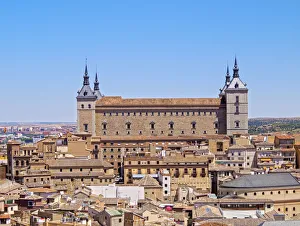 Spain, Castile La Mancha, Toledo, Cityscape with Alcazar de Toledo