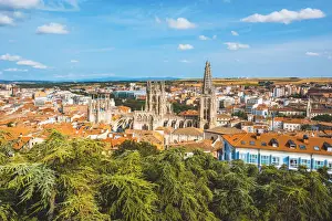 Spain, Castile and Leon, Burgos. Skyline and the gothic Cathedral of Saint Mary of Burgos