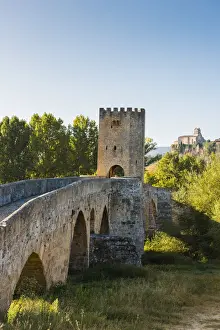 Las Merindades Prints: Spain, Castile and Leon, Frias. The 12th-century stone bridge over the Ebro river