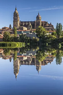 Images Dated 29th June 2022: Spain, Castile and Leon, Salamanca, View of the Cathedral from the Tormes river jetty