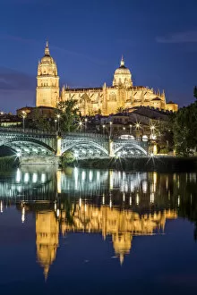 Images Dated 29th June 2022: Spain, Castile and Leon, Salamanca, View of the Cathedral and of the Estevan Bridge from