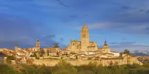 Central Spain Prints: Spain, Castile and Leon, Segovia, Panorama of cathedral at sunset