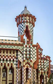 Images Dated 18th March 2022: Spain, Catalonia, Barcelona, Casa Vicens, Detail of the towers on the rear facade