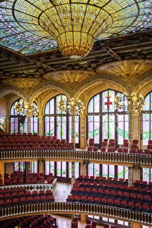 Images Dated 24th March 2022: Spain, Catalonia, Barcelona, Palau de la Musica, Detail of the seats and window at the first floor
