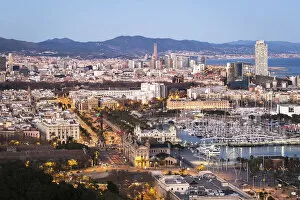 Images Dated 16th May 2022: Spain, Catalonia, Barcelona, Raval, panoramic view of the Port Vell from Placa de l Armada