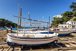 Girona Prints: Spain, Catalonia, Costa Brava, Begur, Characteristic boat on Sa Riera beach