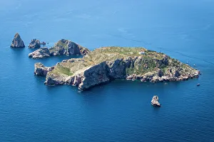 Spain, Catalonia, Costa Brava, L'Estartit, Aerial view of the Medas Islands