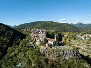 Girona Prints: Spain, Catalonia, Olot, Elevated view of Castellfollit de la Roca