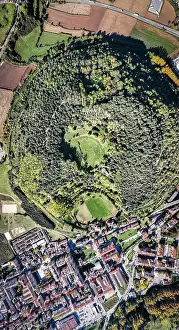 Crater Prints: Spain, Catalonia, Olot, Elevated view of La Garrinada volcano
