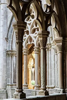 Images Dated 8th March 2023: Spain, Catalonia, Tarragona, Poblet, Architectural details in the cloister of the monastery