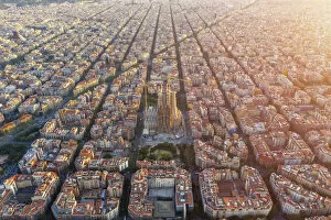 Images Dated 11th September 2019: Spain, Catalunya, Barcelona, Aerial view of Eixample district and Sagrada Familia