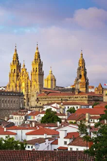 Images Dated 19th July 2018: Spain, Galicia, Santiago de Compostela, view over rooftops to cathedral