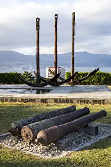 Galicia Prints: Spain, Galicia, Vigo, View to the sea inlet from a terrace of Parco Do Castro