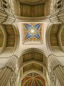 Madrilene Prints: Spain, Madrid, Almundena cathedral, view of ceiling