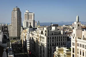 Images Dated 31st May 2022: Spain, Madrid, Gran Via, View from the terrace of Hotel Room Mate Macarena