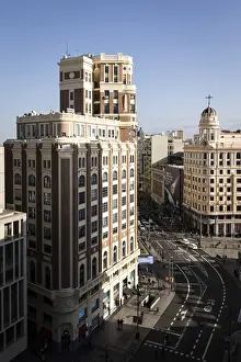 Gran Via Prints: Spain, Madrid, Gran Via, View from the terrace of Hotel Room Mate Macarena