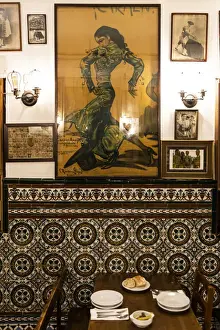 Gastronomy Prints: Spain, Madrid, Malacatin, Bull-fighting decoration inside the Malacatin restaurant