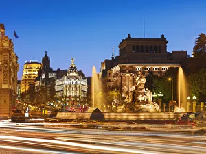 Plaza De Cibeles Prints: Spain, Madrid, Plaza de Cibeles illuminated at night
