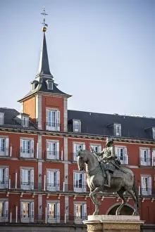 Historic Place Prints: Spain, Madrid, Plaza Mayor, Felipe III statue in the centre of Plaza Mayor
