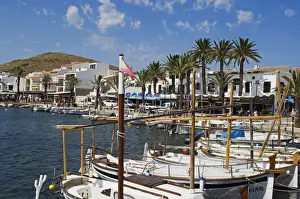 Spain, Menorca. Boats moored in the harbour of the fishing village of Fornells