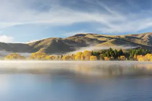 South Island Prints: Spectacular autumnal colours on the banks of Wairepo Arm near Twizel in South Island