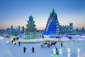 Spectacular illuminated ice sculptures at the Harbin Ice and Snow Festival in Heilongjiang Province