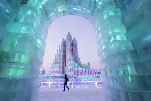 Spectacular illuminated ice sculptures at the Harbin Ice and Snow Festival in Heilongjiang Province