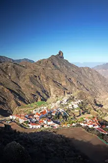 Tejeda Prints: Spectacular mountain scenery and Roque Bentayga with Tejeda town in Central Gran Canaria