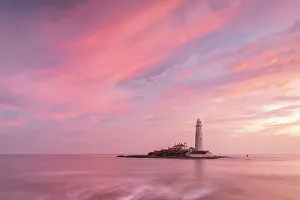 Northumberland Prints: Spectacular sunrise sky over St Mary's Lighthouse