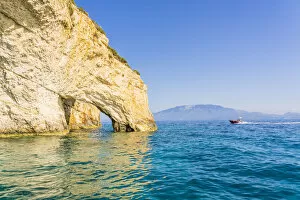 Images Dated 15th June 2022: Speed boat and the Blue caves, Zakynthos, Zante, Ionian Islands, Greece