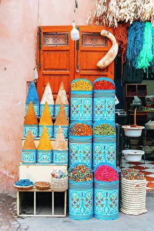Stall Prints: spice shop in the souks of Marrakech, Morocco