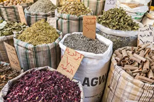 Images Dated 30th June 2014: Spices & herbs for sale in Amman market, Amman, Jordan