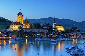 Dock Prints: Spiez Castle at dusk, Spiez, Canton of Bern, Switzerland