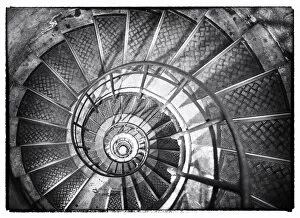 Black And White Collection: A spiral staircase inside Arc de Triomphe, Paris, France