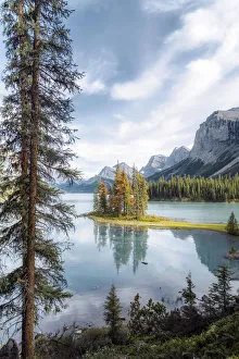 Spirit Island trees and reflection, Maligne Lake, Jasper, Canadian Rockies, Canada