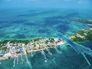 Split Prints: The Split at Caye Caulker, aerial view, Belize District, Belize