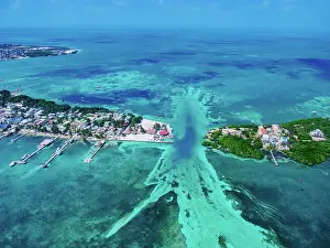 Belize Prints: The Split at Caye Caulker, aerial view, Belize District, Belize