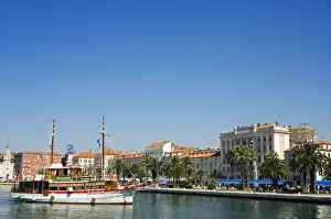Former Yugoslavia Prints: Split Waterfront Town Buildings and Harbour Sailing Ship