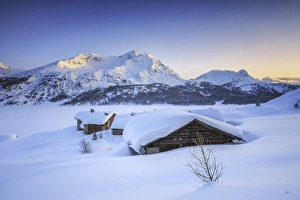 Snowy Gallery: Spluga, Maloja Pass at sunset. Engadine. Switzerland. Europe
