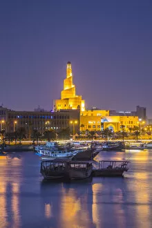 Images Dated 31st March 2019: Sprial mosque of the Qatar Islamic Centre and Dhow harbour, Doha, Qatar