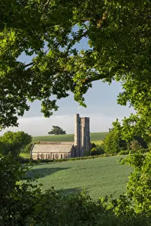 Spring foliage surrounding Shobrooke Church near Crediton, Devon, England