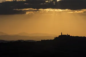Tuscany District Prints: spring sunset at Pienza, Val d Orcia, Siena province, Tuscany, Italy
