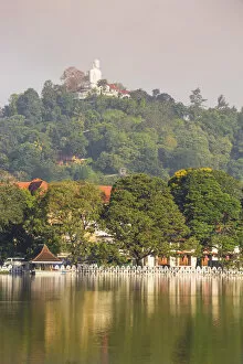 Sri Lanka, Kandy, Bahiravokanda Vihara Buddha Statue above Kandy Lake and the Temple