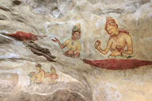 Sri Lanka, Sigiriya (Unesco Site), Sigiriya Rock Fortress, Detail of 5th Century Frescoes