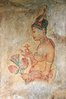 Images Dated 22nd May 2018: Sri Lanka, Sigiriya (Unesco Site), Sigiriya Rock Fortress, Detail of 5th Century Frescoes