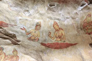 Sri Lanka, Sigiriya (Unesco Site), Sigiriya Rock Fortress, Detail of 5th Century Frescoes