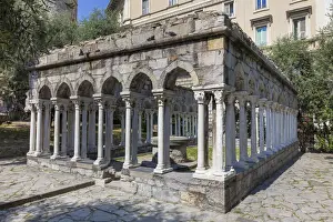 Genova Prints: St Andrew cloister ruins, Garden near Christopher Columbus house, Genoa, Liguria, Italy