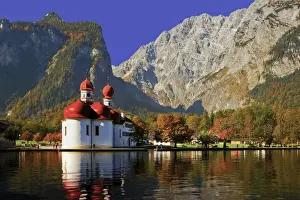 St. Bartholomew Chapel on Lake Konigsee & the Watzmann Mountain Range, Berchtesgaden